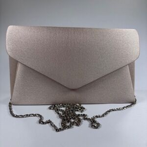 Vtg Carlo Fellini Women's Envelope Clutch Champagne Gold‎ Chain Strap Purse